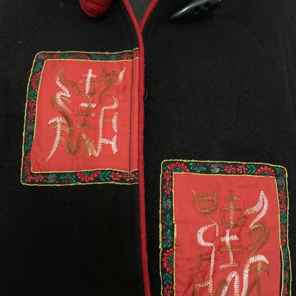 Wool Coat Black with Red Patches - Picture 2 of 5